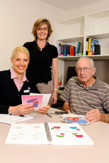 JHC Speech Pathologist Erin O'Reilly with Dr Erin Godecke and Graham Ross